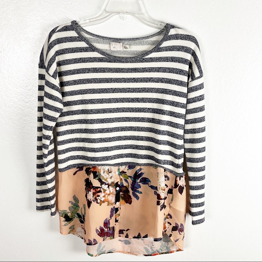 ANTHROPOLOGIE Postmark Ginny Layered Floral Striped Long Sleeves Top XS Boho